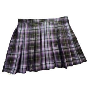 Purple Plaid Pleated Preppy School Girl Sailor Skirt